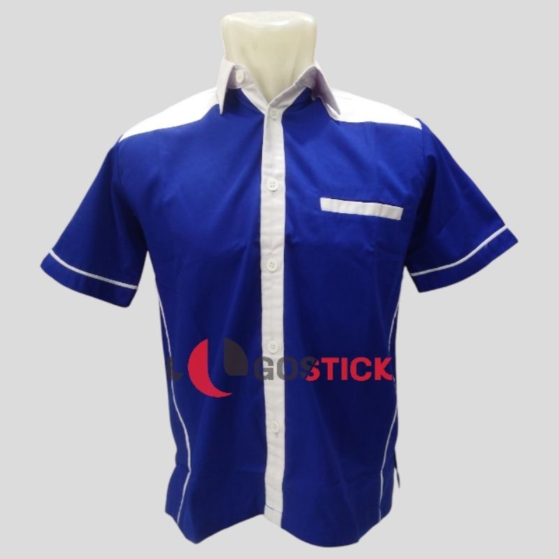 KEMEJA SERAGAM KERJA BIRU KOMBINASI PUTIH