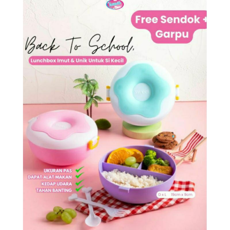 LUNCH BOX DONAT / KOTAK MAKAN MODEL DONAT 1000 ML + SENDOK GARPU / OMPRENG MAKANAN BEKAL