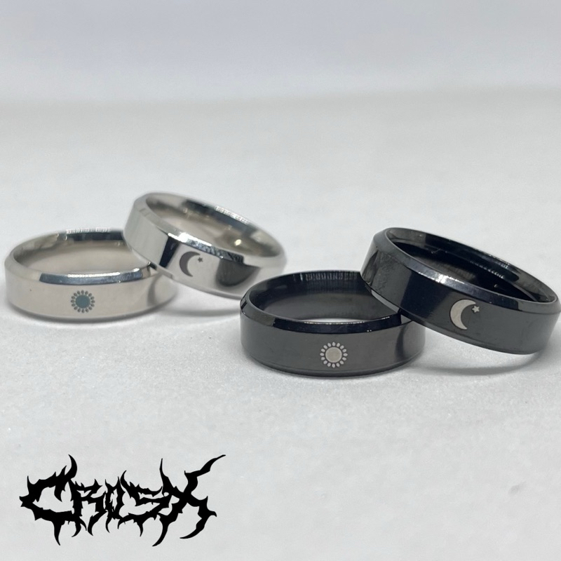 CHI SUN MOON BLACK RING / CINCIN MATAHARI BULAN BINTANG SILVER / COUPLE RING CINCIN COUPLE KOREAN ST