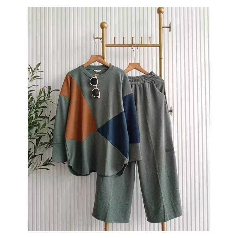 SETELAN One Set Irene Setelan Wanita Kombinasi Crinkle Airflow