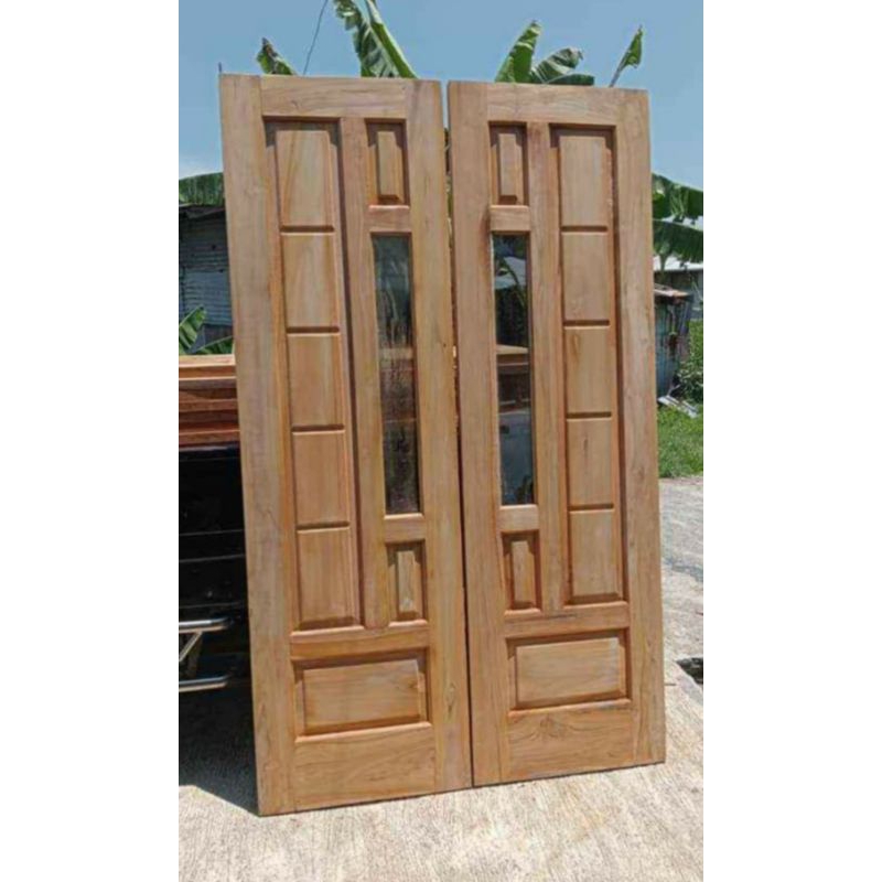 daun pintu kupu kupu motif kaca kayu jati pintu utama ketebalan 4cm