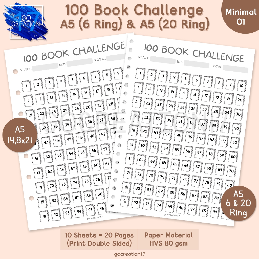 

Buku Planner Kertas Isi Binder 100 Book Challenge Simple Minimalis A5