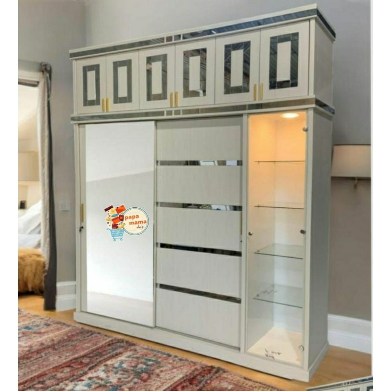 Lemari Pakaian Pintu Sliding HPL Uk205×256cm - Lemari Pakaian Tempahan
