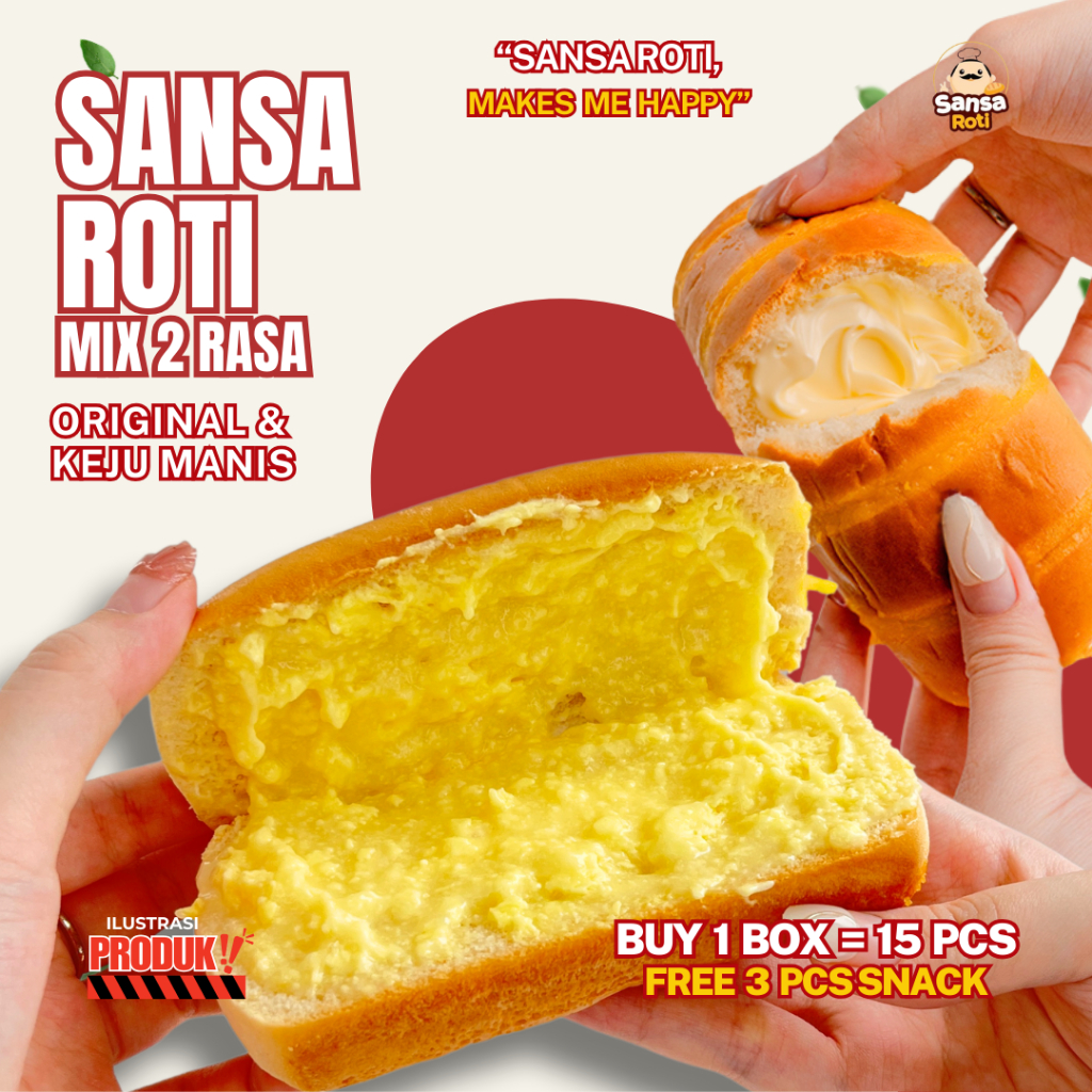 

Sansa Roti Mix 2 Rasa (ORIGINAL & KEJU MANIS) isi 15 Pcs + (FREE 3 PCS) | Snack Roti Mix Sweet Cheese & Original Flavor Tekstur Lembut Halal