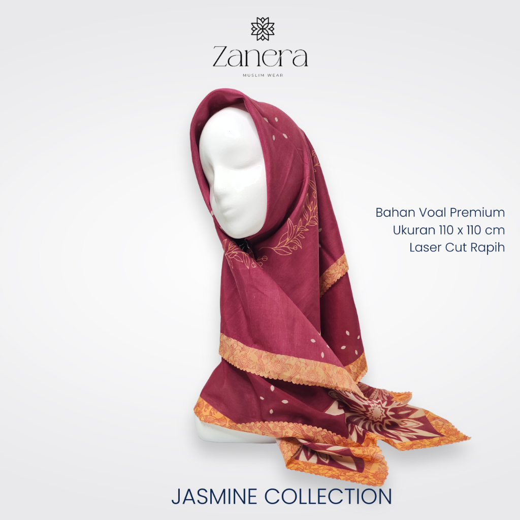 Zanera Hijab - Jasmine | Jilbab Kerudung Motif Segi Empat Voal Lasercut