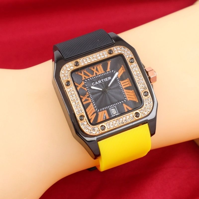 jam tangan wanita fashion NEW Cartier rubber tanggal aktif DM3.8cm +box +paper bag