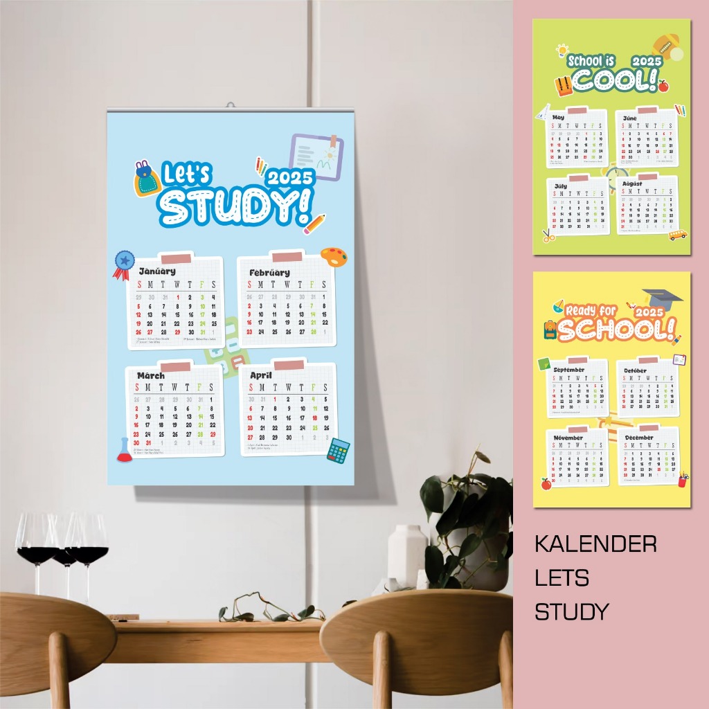 PSO Kalender Dinding Tempel Tahun 2025 Cute Shabby Aesthetic Dekorasi Hiasan Kamar Ruang Kelas