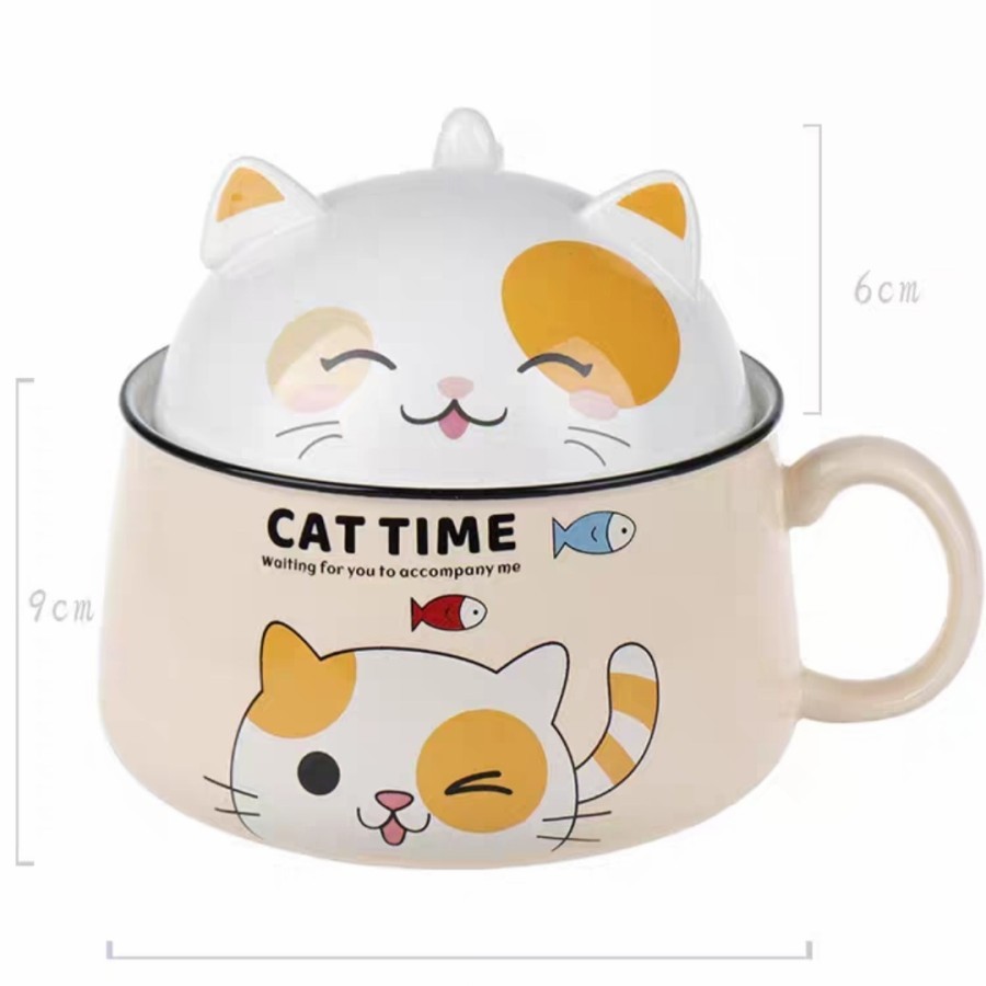 Mie Cup Cat Time Mangkuk Mie Kucing Piring Mangkuk Porselen Keramik Noodle Bowl Gift Kado