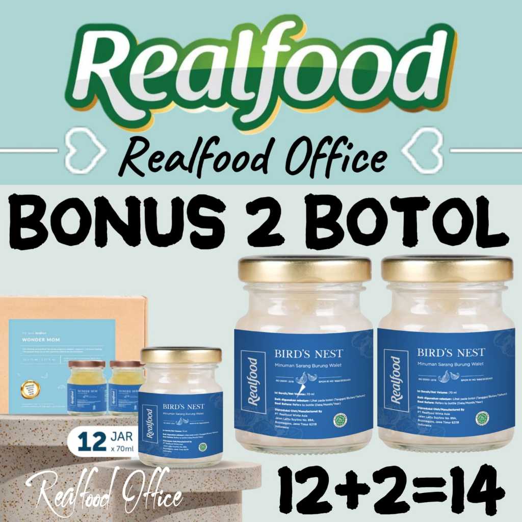 

Realfood Wonder Mom 12 Jar Gratis 2 Botol ( Minuman Sarang Burung Walet ) RO