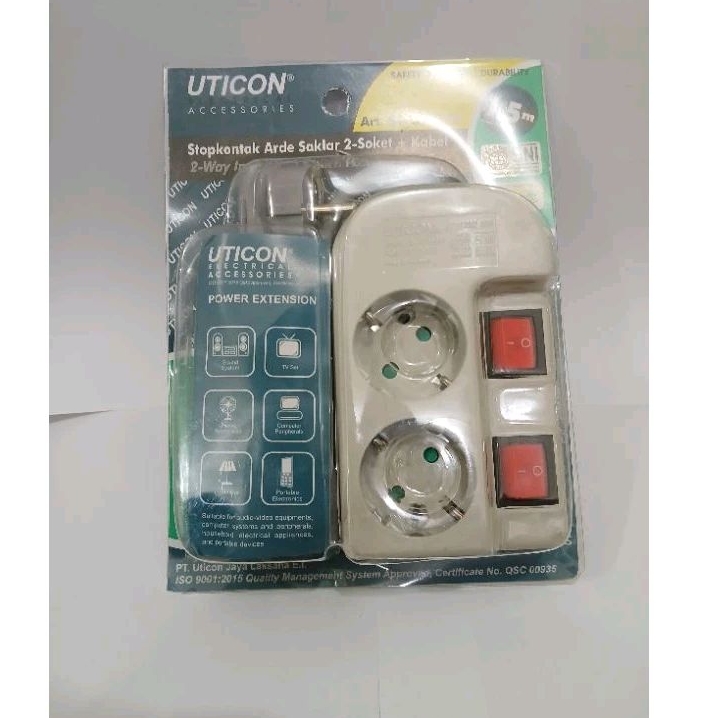Stop Kontak Arde Uticon 2 Lubang Saklar / Swith masing masing + Kabel