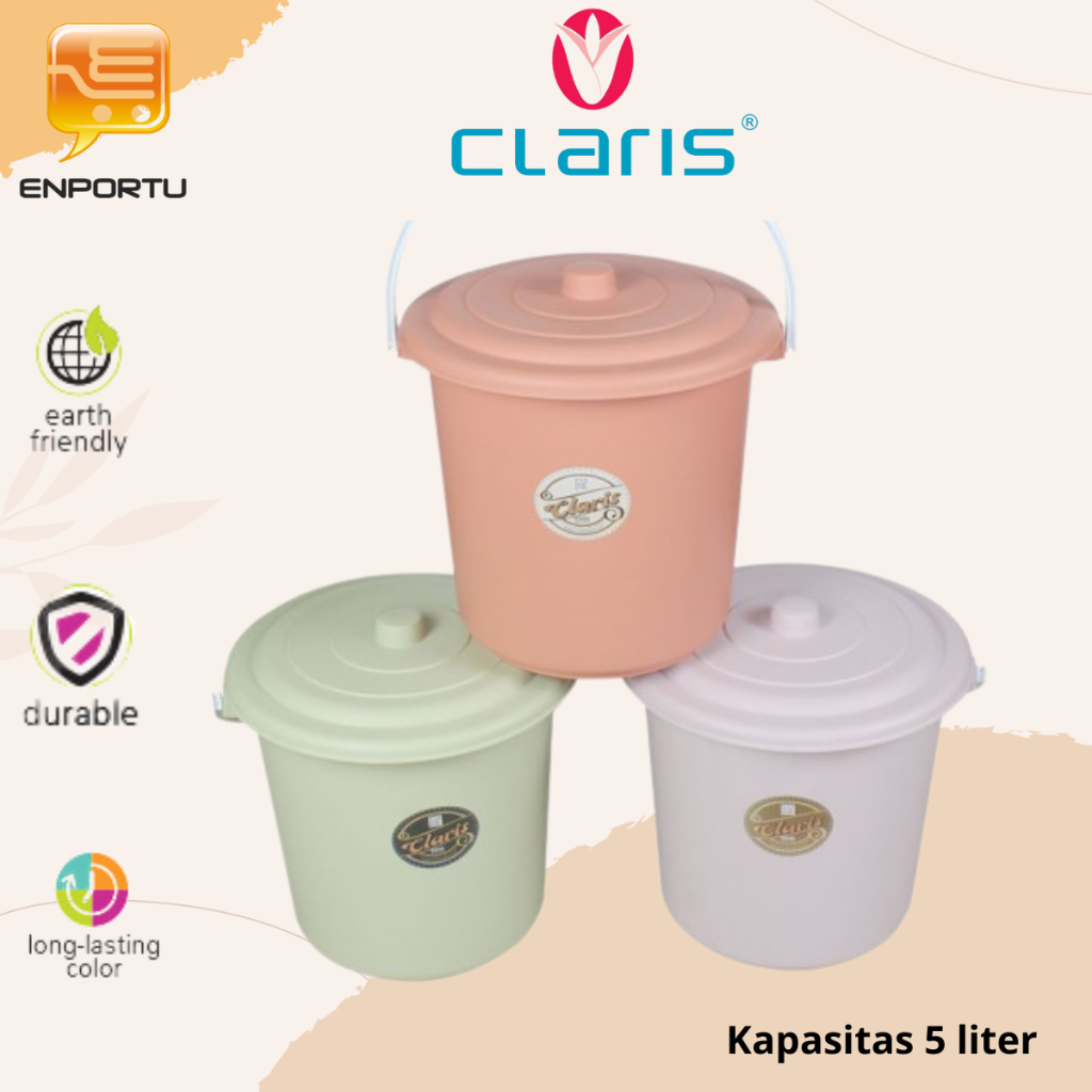CLARIS Ember Plastik 5 Liter Dengan Tutup Gagang EMB 05 Air Kamar Mandi Ember Pel Kecil Pax
