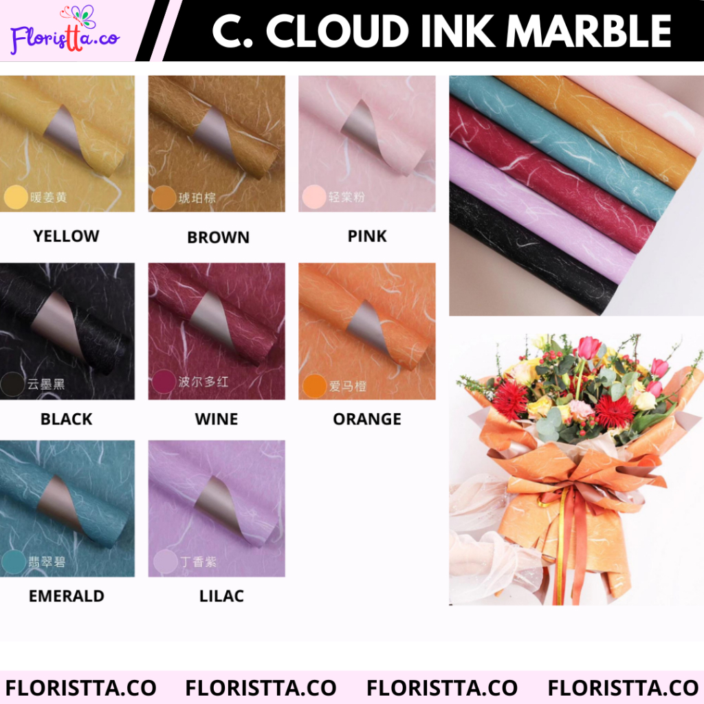 

(PACK) Kertas Cellophane Cloud Ink Marble Dua Warna Flower Wrapping