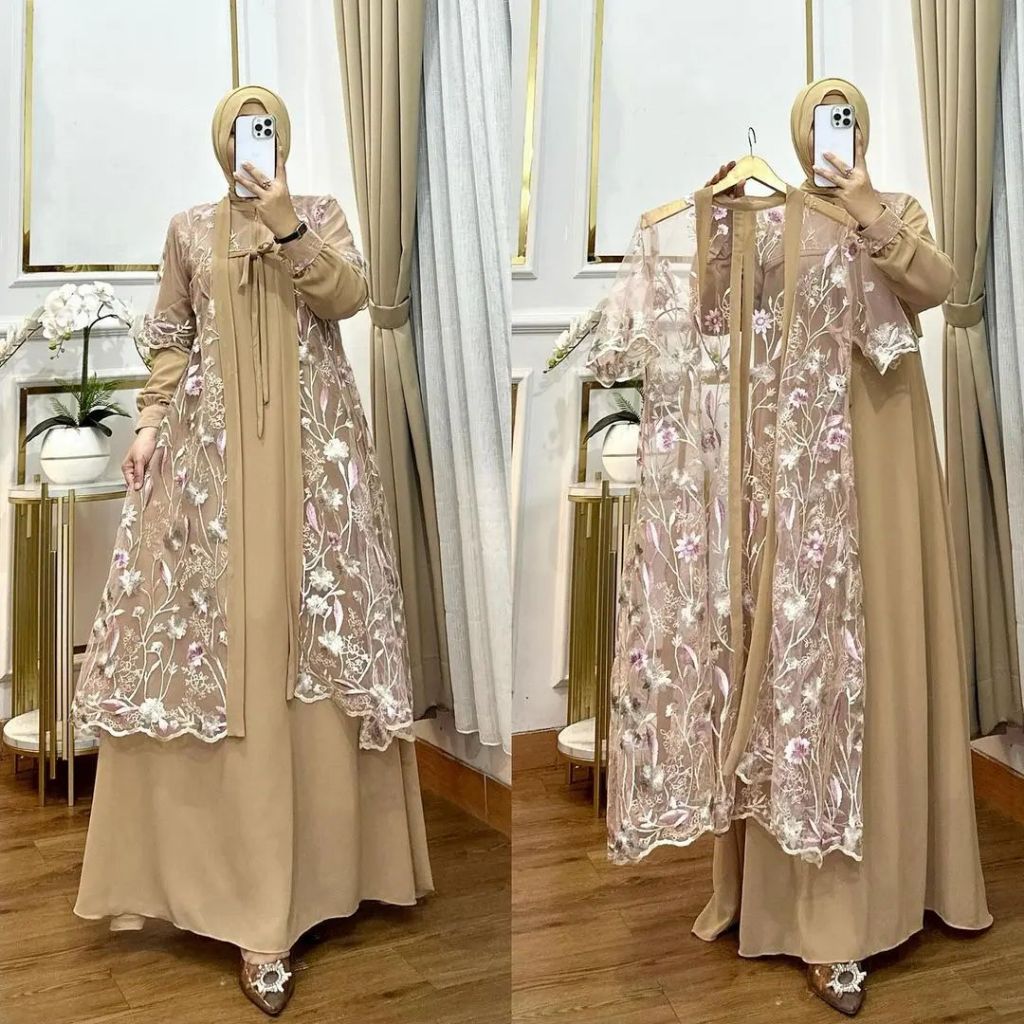 Lucia Dress Bahan Ceruty Babydoll Mix Burkat Garden Gamis Burkat Terbaru Gamis pesta Mewah Gamis Set
