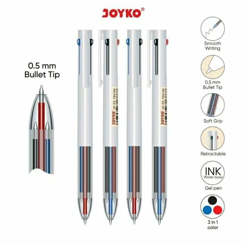 

Pulpen Gel Joyko 3 warna GP-375 Flip 2 0,5mm (isi 12 Pcs)