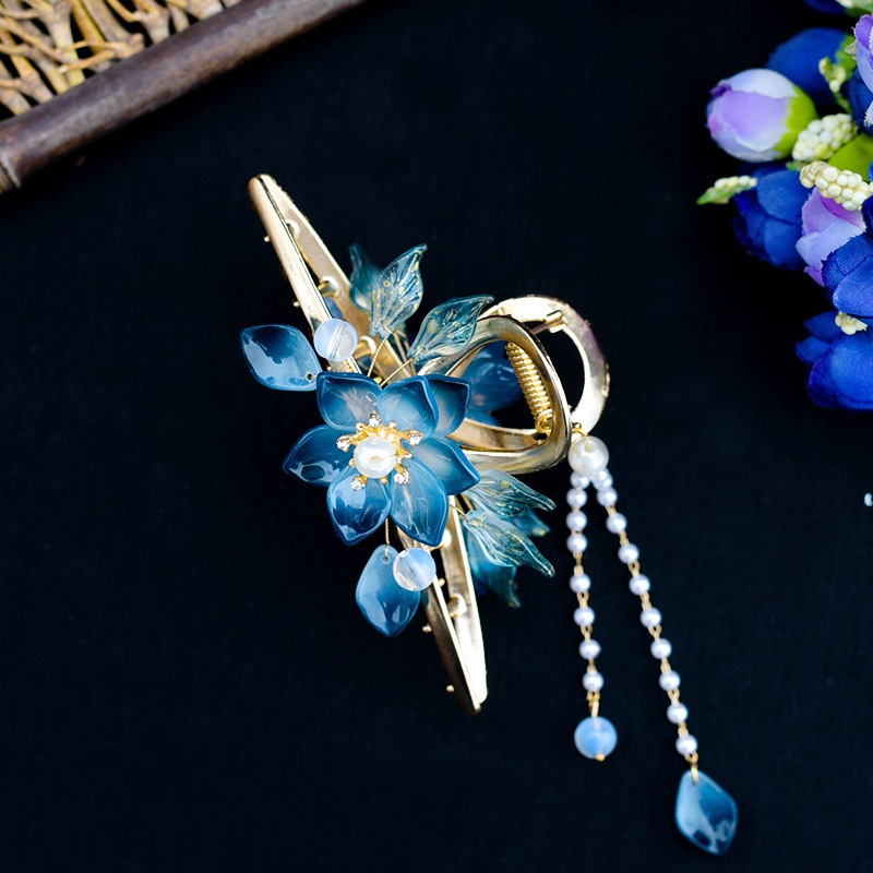 Jepit rambut Accesories unik warna biru Navy gelap | S003 | Hiasan konde China hanfu