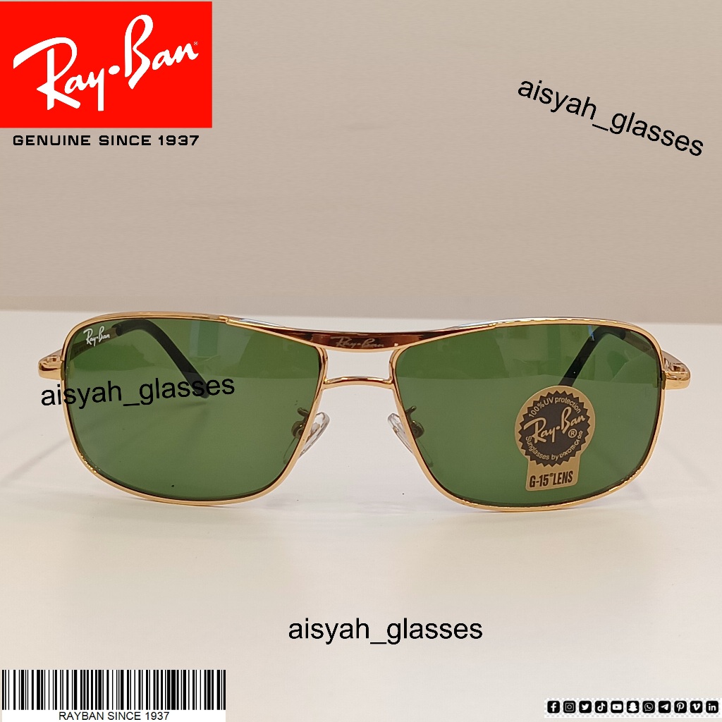 KACAMATA HITAM RB8013 GOLD Metal Dengan Lensa Hijau 64[]12-128 Case & Kain