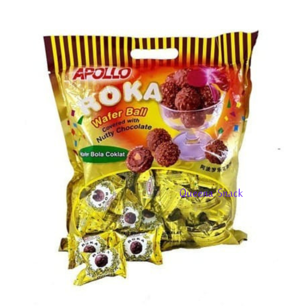 

Apollo Roka Coklat isi 50 Pcs Wafer Bulat Balut Kacang 250 Gram