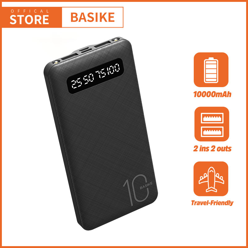 [HOT]BASIKE Powerbank 10000 mAh Fast Charging Kabel Charger iPhone 30W Set LCD Flashlight Makaron