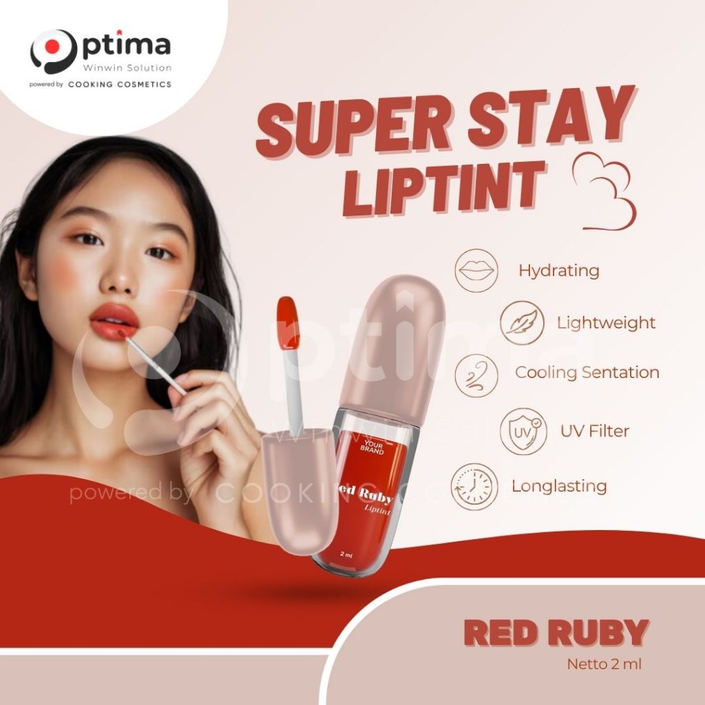 Maklon Kosmetik Liptint Red Ruby 4,5ml Produk Sample Brand sendiri BPOM dan Halal