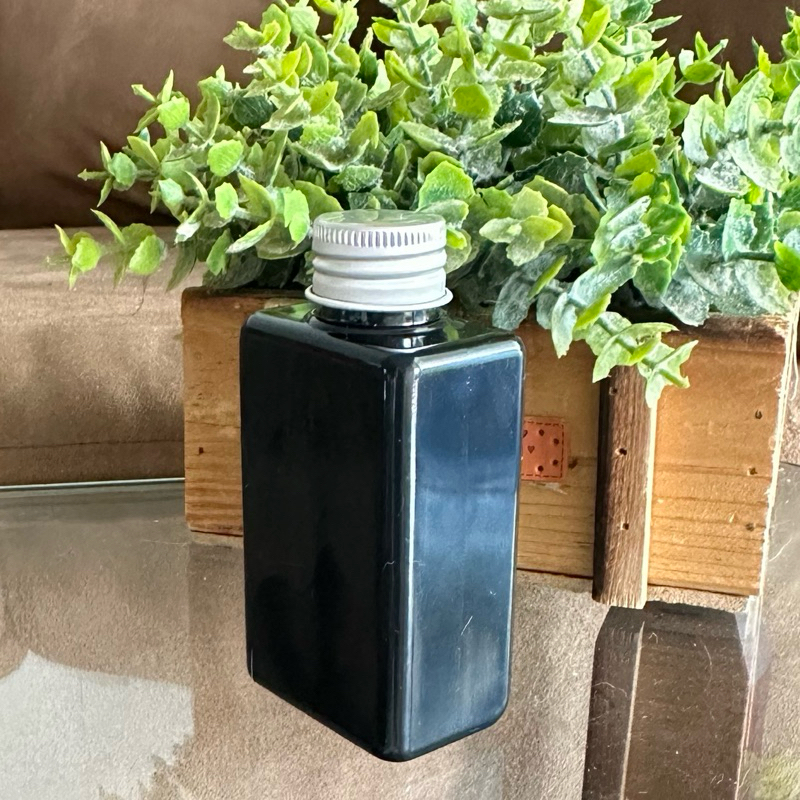 Kemasan Minuman Food Grade - BOTOL PET BENO 100ML HITAM + TUTUP ULIR ALUMINIUM