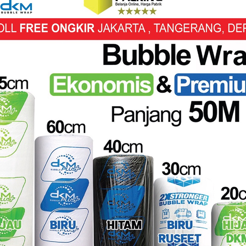 

Bonus Plastik Bubble Wrap 5Meter Bubblewrap DKM PLUS PREMIUM EKONOMIS ROLL
