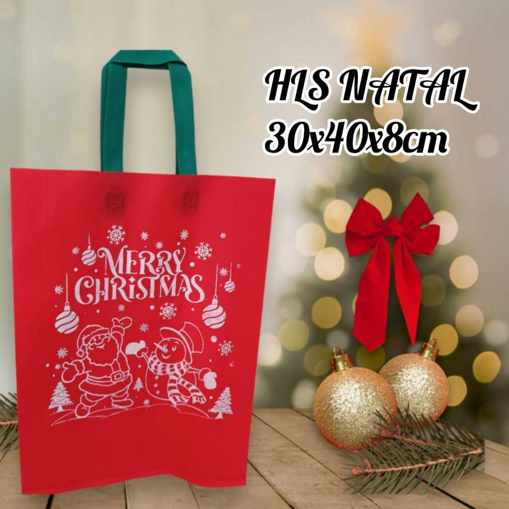 

( PER PCS )Tas Kain Spunbond Natal Merry Christmas / Goodiebag Bungkus Acara Natal Uk 25x35 I 30x40 I 25x25