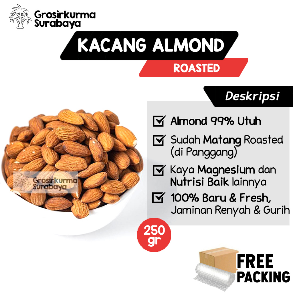 

KACANG ALMOND KUPAS PANGGANG ROASTED 250GR Snack Cemilan Sehat Untuk MPASI Kesehatan Keluarga