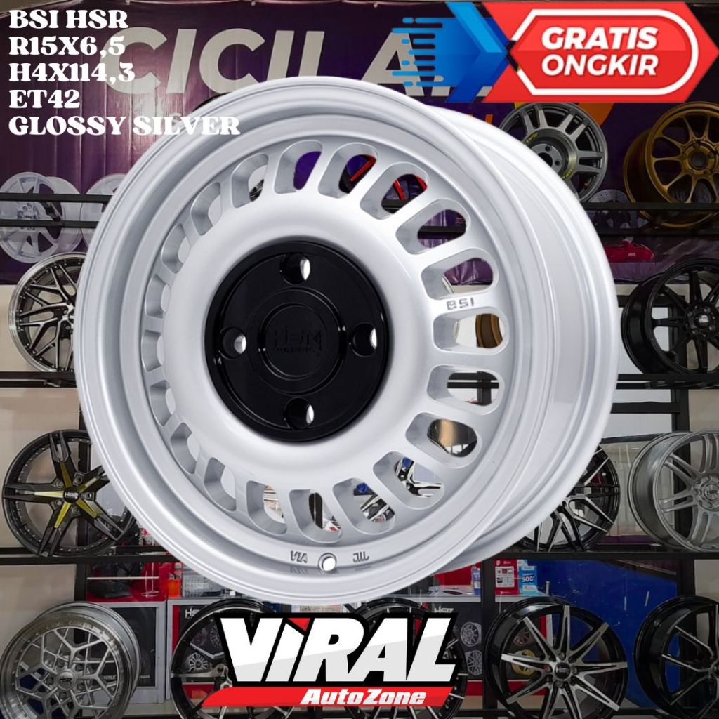 Velg Mobil Ring 15 HSR BSI RING 15 LEBAR 6,5 LOBANG BAUT 4 ET42 SILVER