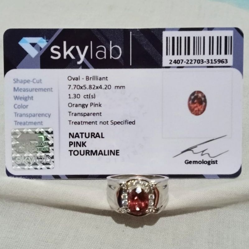 BATU PERMATA CINCIN NATURAL PINK TOURMALINE - RING PERAK + MEMO