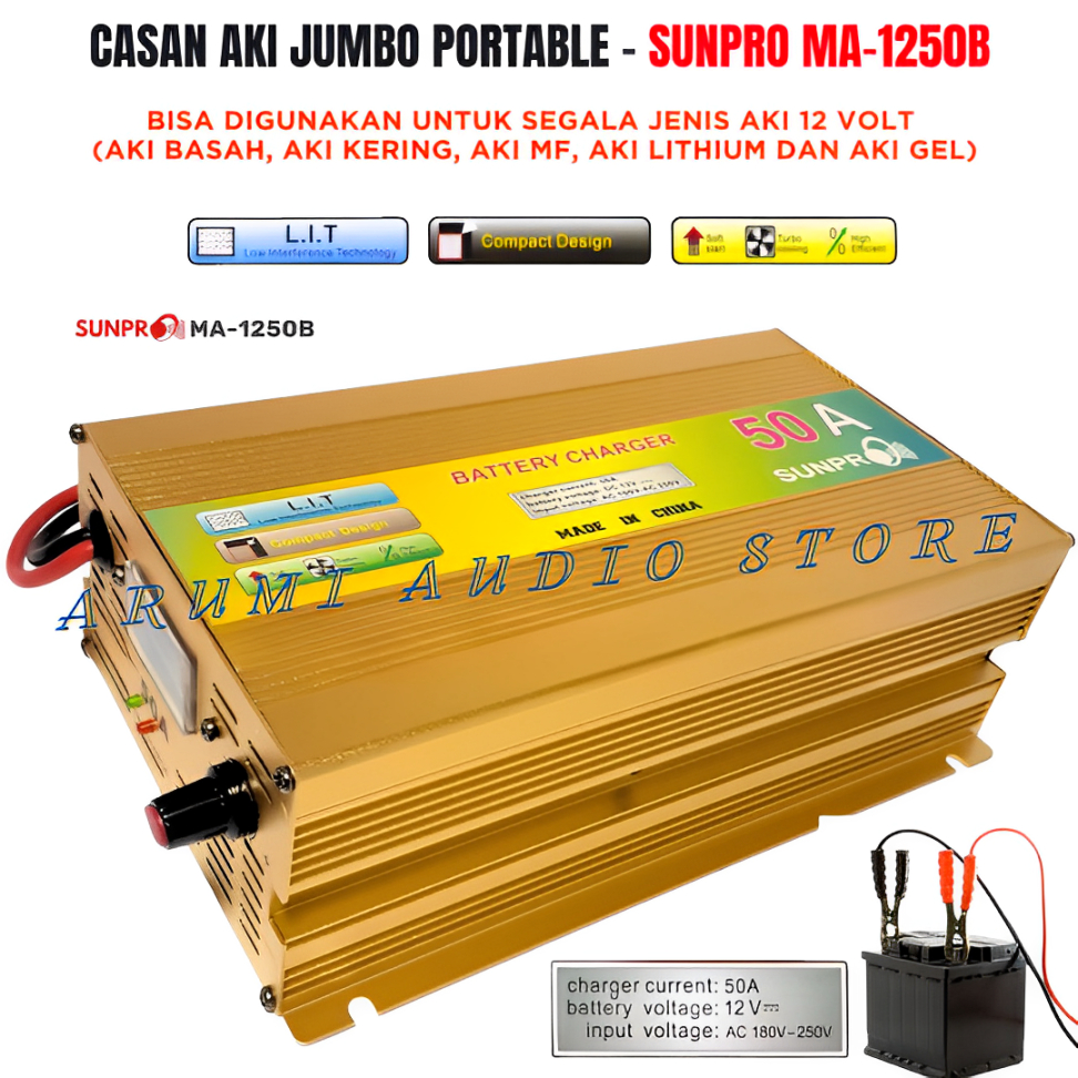 [Terbaru] Charger Aki/Cas Aki Mobil Motor Ma 1250b - Dc 12v 50a Sunpro Ma-1250b | Baterai Charger Ak
