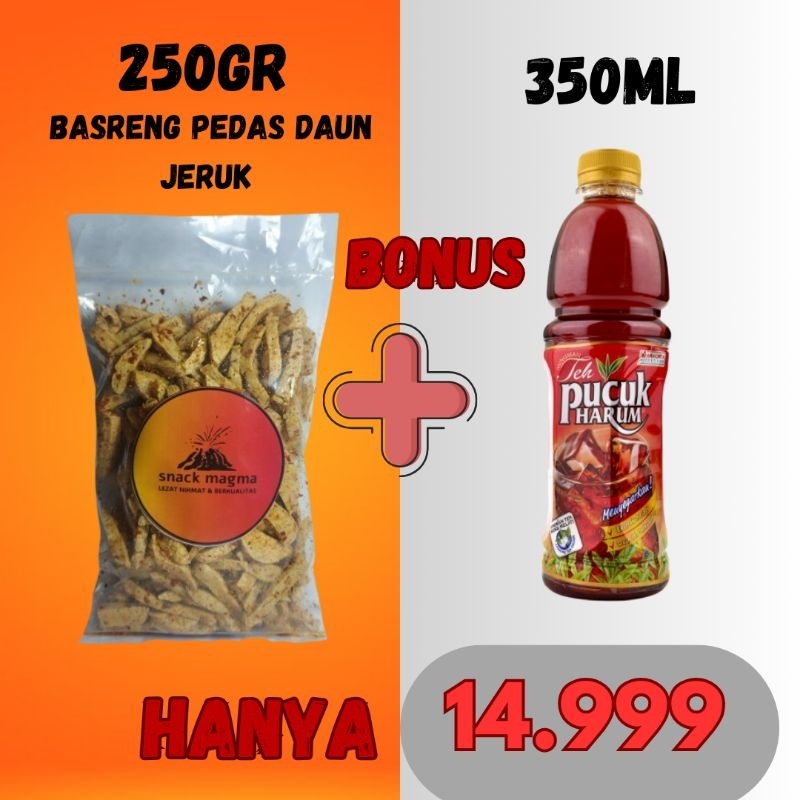 

Cemilan Snack Basreng Stik MAGMA ( Pedas Daun Jeruk ) 250gr Bonus Teh Pucuk