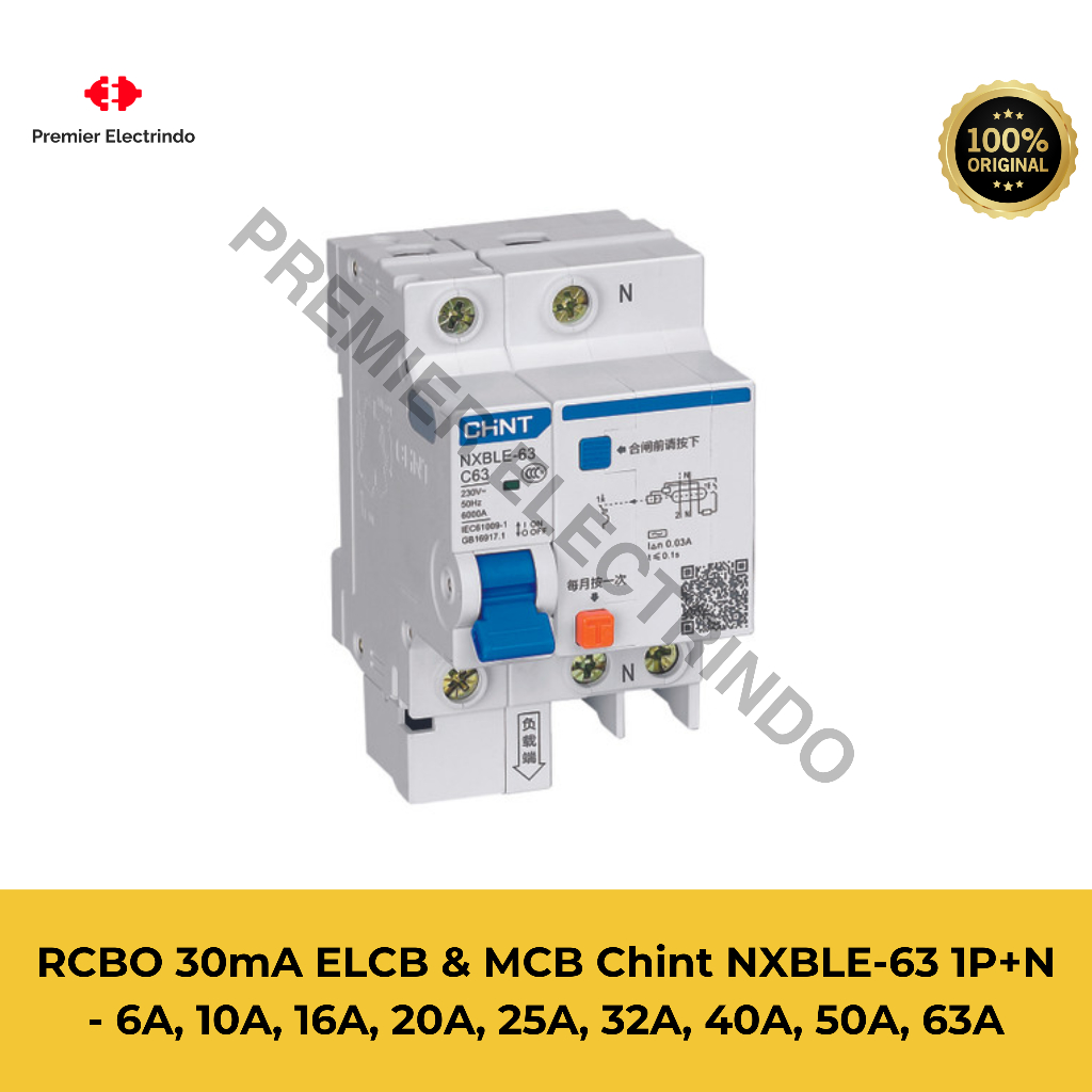 RCBO 30mA ELCB & MCB Chint NXBLE-63 1P+N 6kA - (6A - 63A)