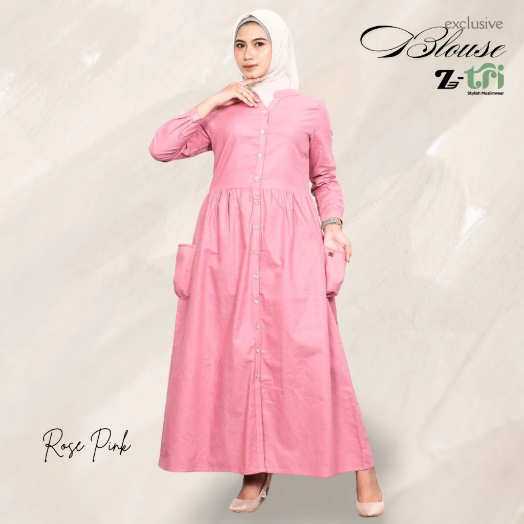 𝗭-𝘁𝗿𝗶 - Baju gamis wanita dewasa 2025 model baru motif polos full kancing