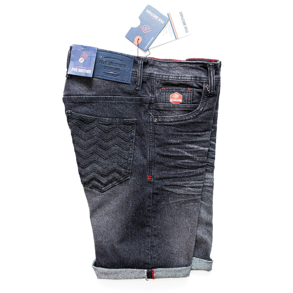 FIVE BROTHER Celana Jeans Pendek Pria Stretch Melar Original Wisker Ringkel Selvedge