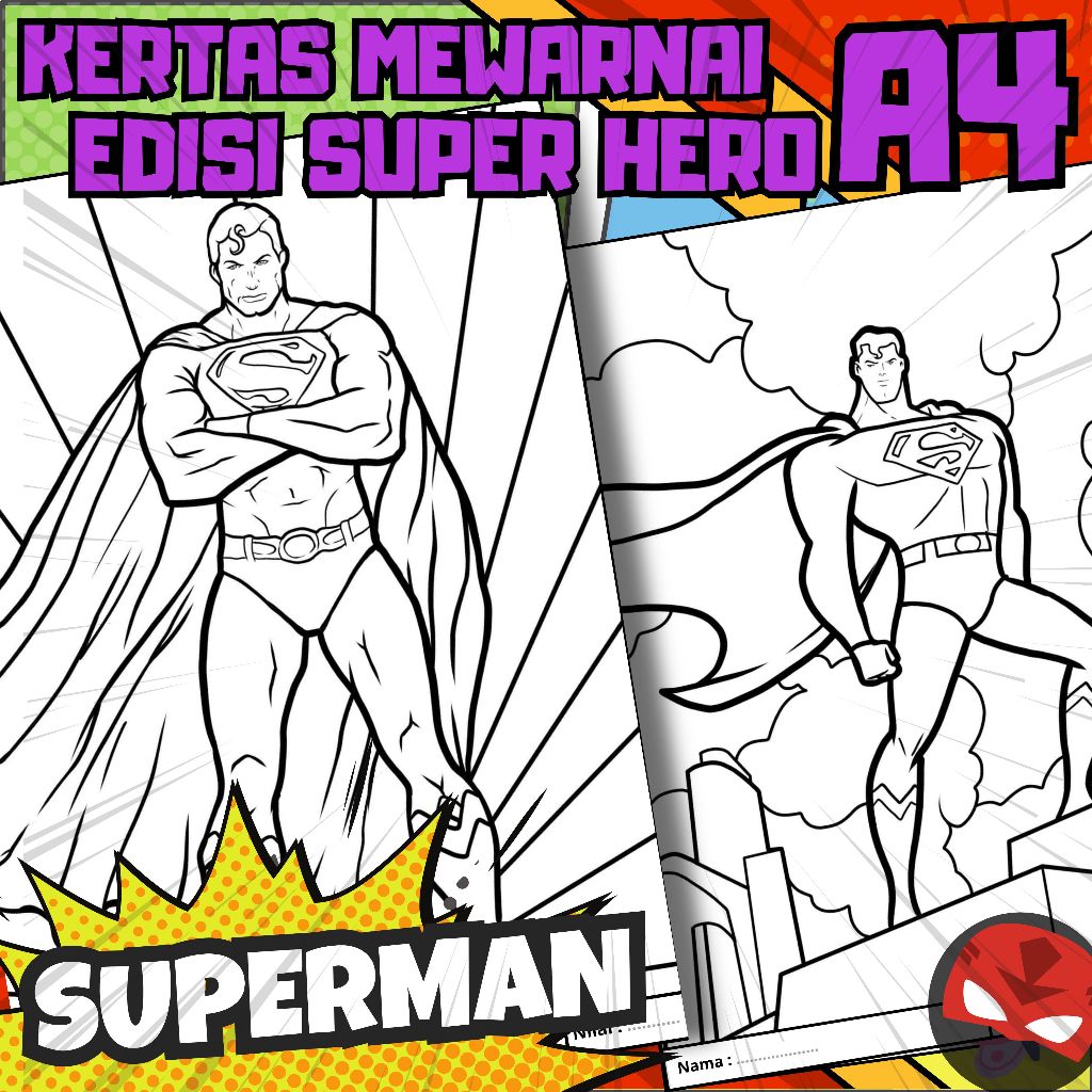 

MEDIA KERTAS KREATIFITAS MEWARNAI ANAK A4 DENGAN PRINT CETAK BUKAN COPY - MEDIA WARNA SUPER HERO - PART 02 - SUPERMAN