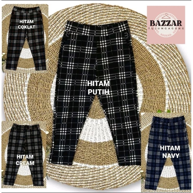 CELANA KOTAK KOTAK TARTAN PANTS PANJANG JUMBO BIG SIZE WANITA SLIM FIT BAWAH PENSIL KAIN MELAR PINGG
