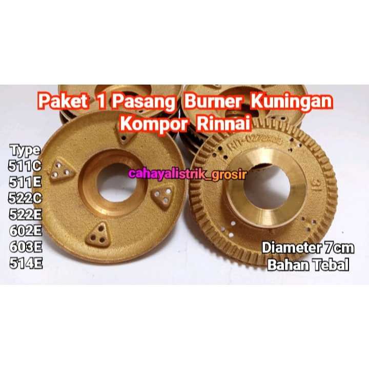 Paket Hemat 1 Pasang (2PCS) Burner Kuningan Kompor Gas Rinnai SparePart untuk Kompor Rinnai Type RI-