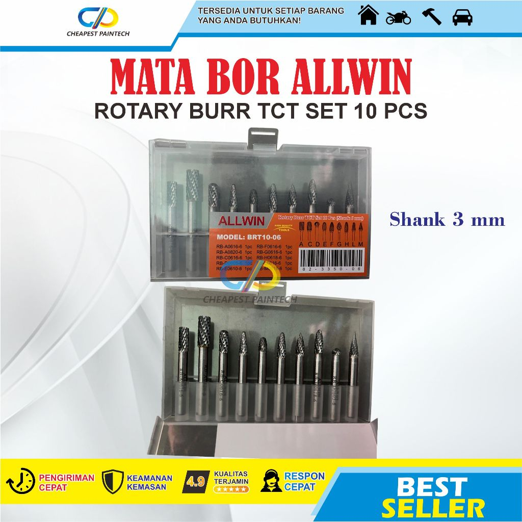 10pcs Mata bor tuner metal / Set 10 pcs mata bor cun kikir besi MERK ALLWIN WIPRO TCT (SHANK 6 mm)