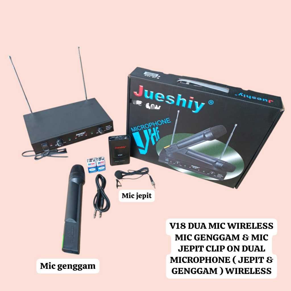 V18 ORI JUESIY JUESHIY MIC WIRELESS DUA MICROPHONE WIRELESS 1 MIC JEPIT CLIP ON DAN MIC PEGANG WIREL