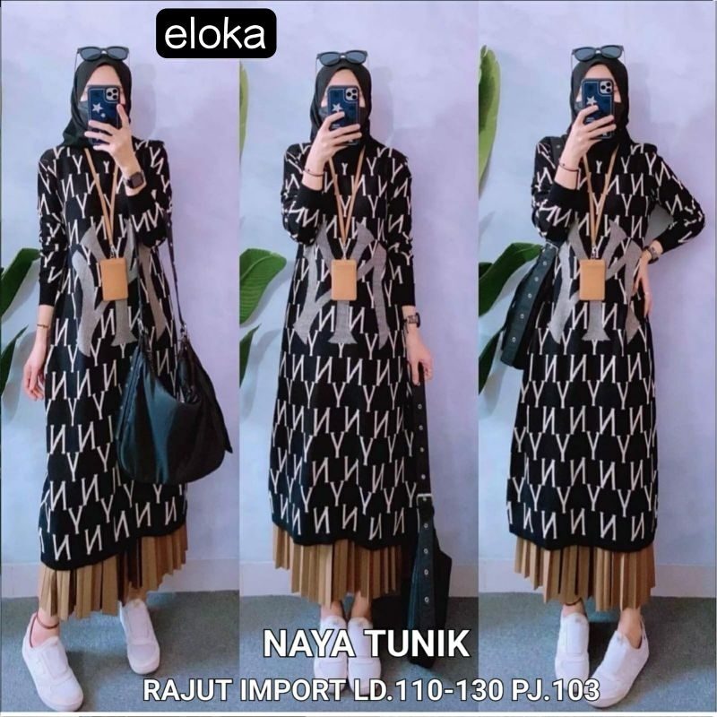 ATASAN LONG TUNIK JUMBO/NAYA/BLOUSE LONG TUNIK WANITA RAJUT IMPORT JUMBO LD 130 CM FIT XXXL