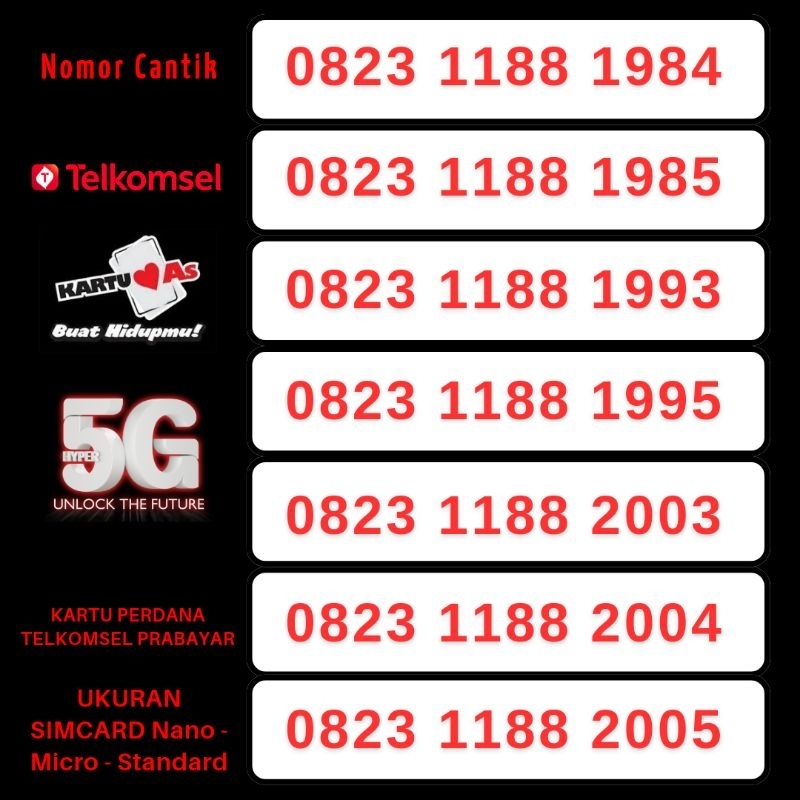 Telkomsel NOMOR CANTIK AS 4G LTE TELKOMSEL KARTU PERDANA AS NOMER CANTIK AS TAHUN LAHIR NOCAN PANCA 