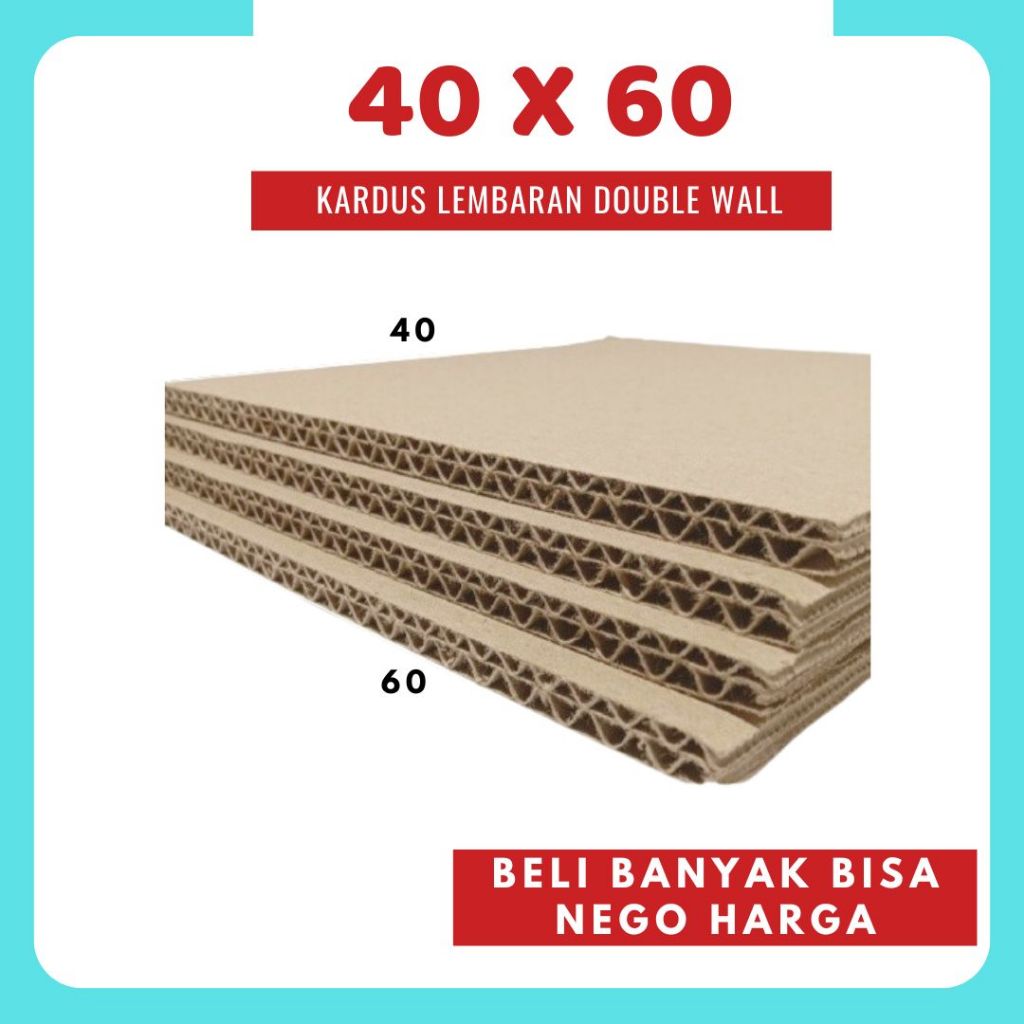 

Sheet Lembaran 40x60 / 40x50 / 40x40 / 40x30 / 40x20 / 40x10 Kardus Polos Double Wall Coklat Karton