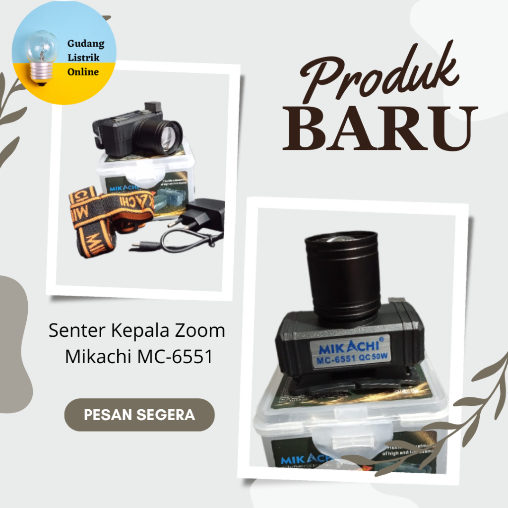Mikachi Senter Kepala LED Zoom MC-6551 Cahaya Super Terang Murah