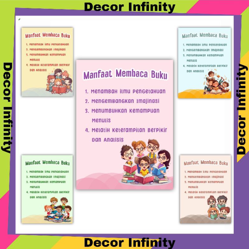 Poster Dinding MANFAAT MEMBACA BUKU Poster sekolah edukasi belajar anak