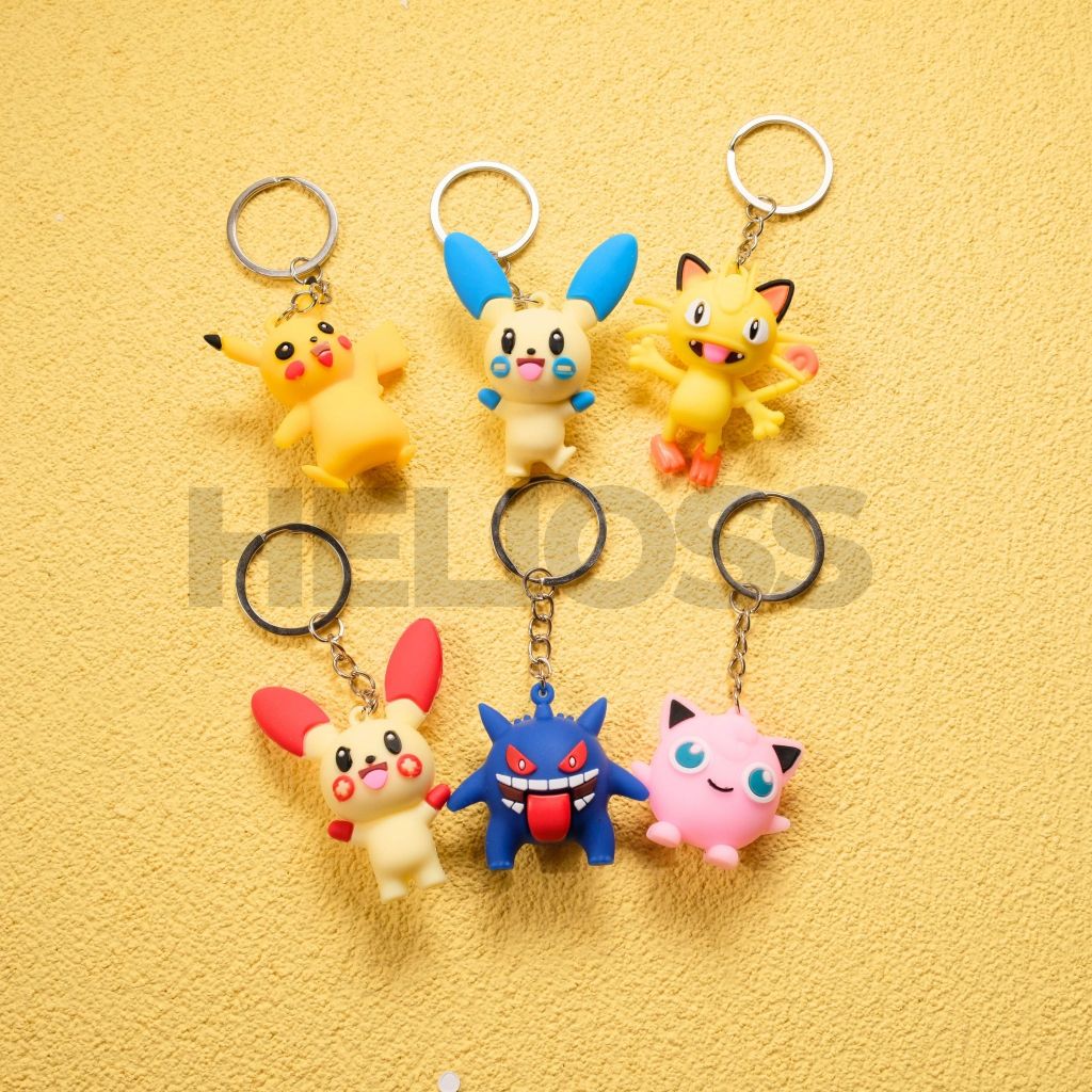 GANTUNGAN KUNCI POKEMON FAMILY GANCI SOUVENIR ULANG TAHUN ANAK TEMA POKEMON PIKACHU RAICHU HELIOSS.C