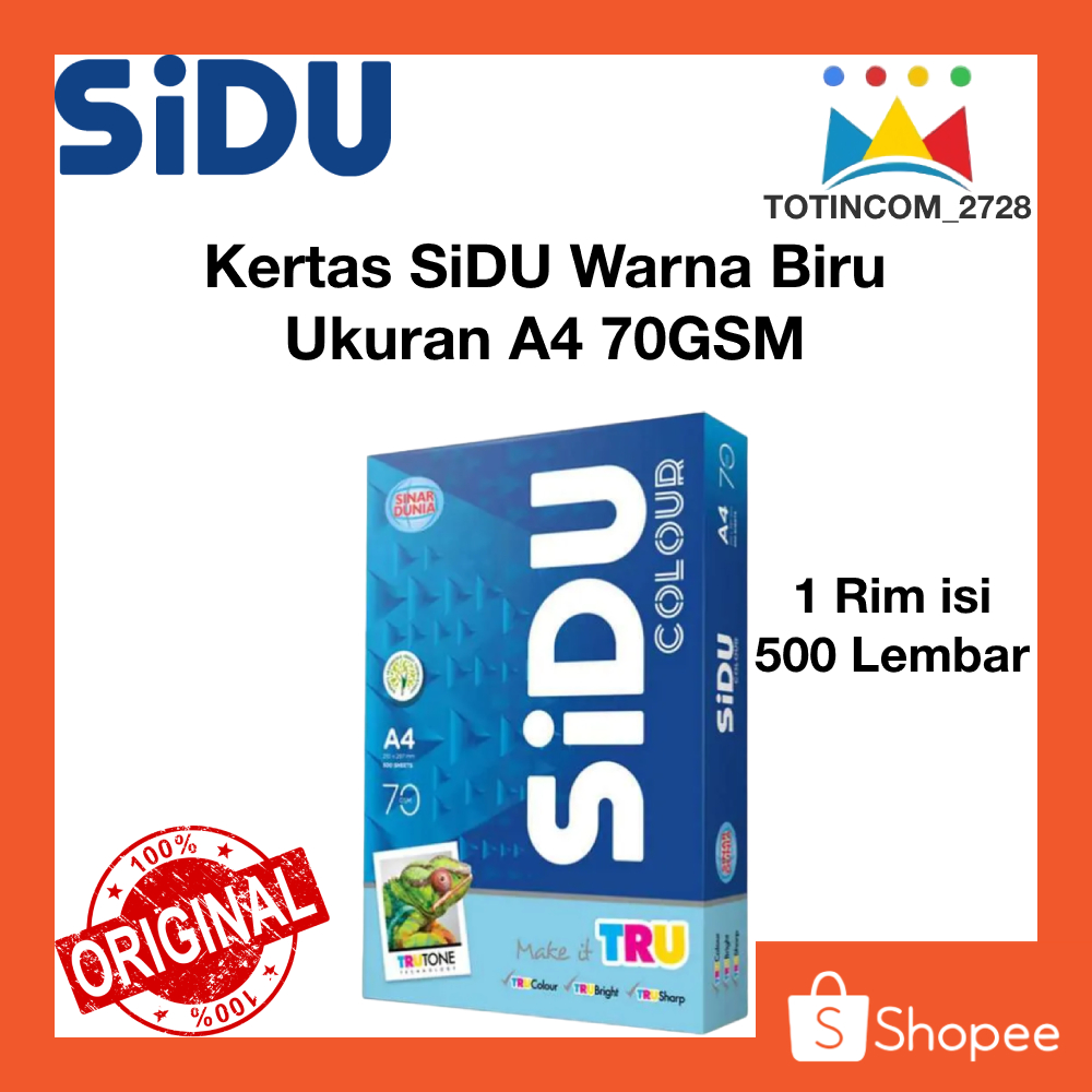 

Kertas HVS SiDU Berwarna Biru A4 210 x 297 mm 70 GSM 1 Rim (500 Lembar) Warna Blue