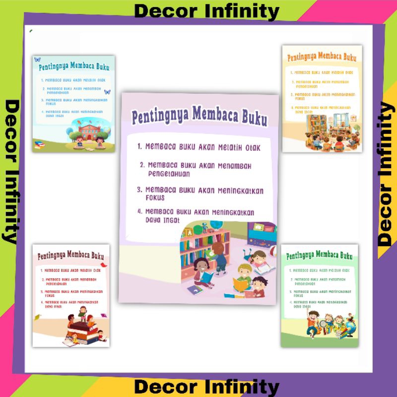 Poster Dinding PENTINGNYA MEMBACA BUKU Poster sekolah edukasi belajar anak