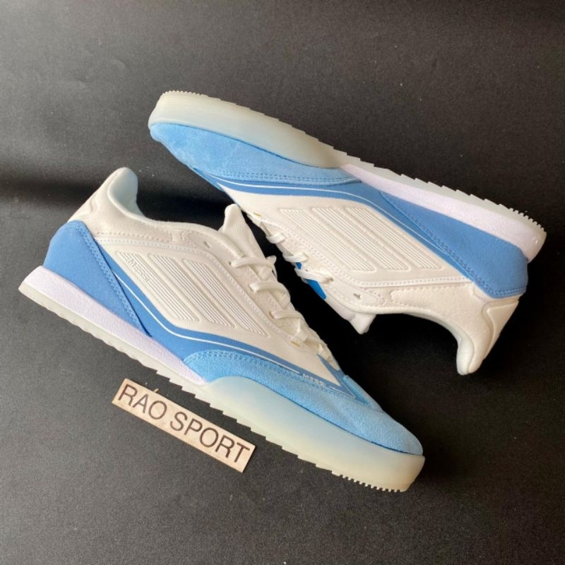PROMO TERBARU SEPATU FUTSAL ADIDA ADIZERO F50 MESSI WHITE BLUE GOLD