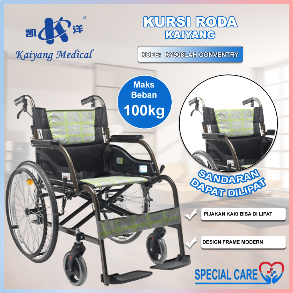 KAIYANG Conventry - Kursi Roda Aluminium Ringan Lipat Portable Murah Traveling Dewasa Lansia