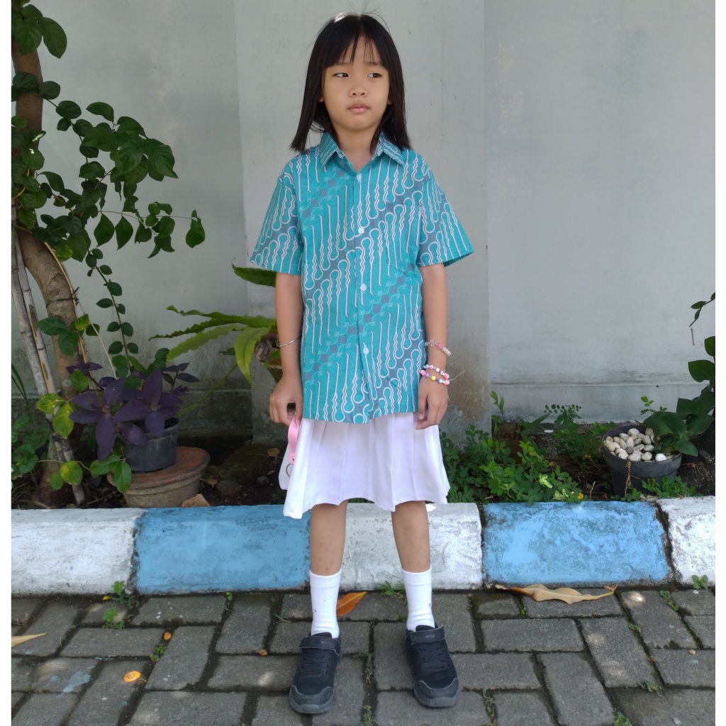 Kemeja Batik Anak Laki Laki Perempuan Seragam Sekolah Paud Playgroup TK SD 3247 2 - 12 Tahun Lereng 